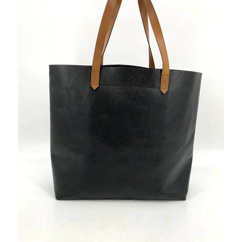 Madewell Black Leather Tan Straps Transport Tote